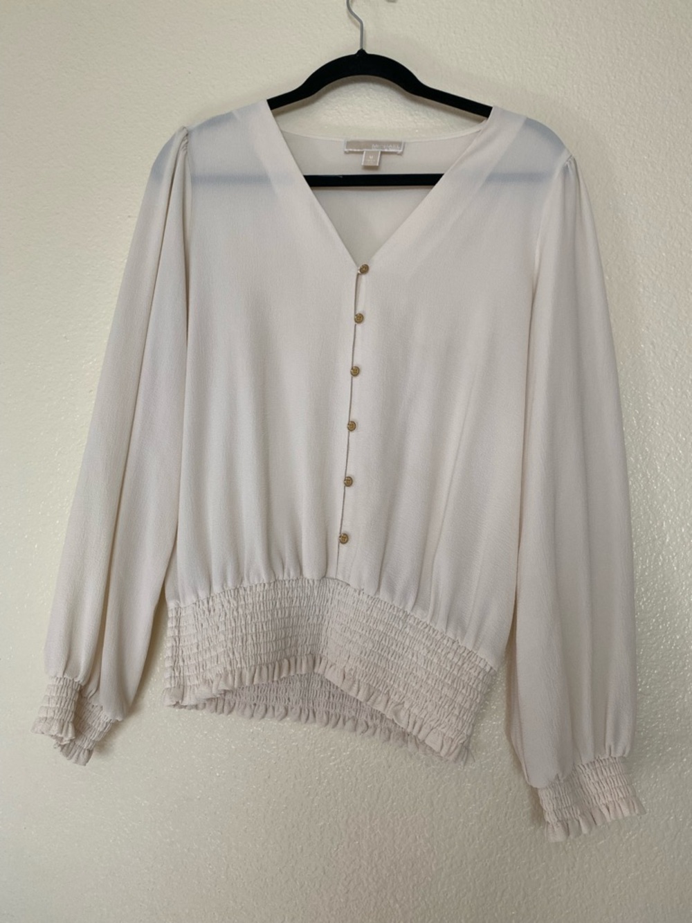 Michael Kors Cream V-Neck Button Front Blouse SZ M